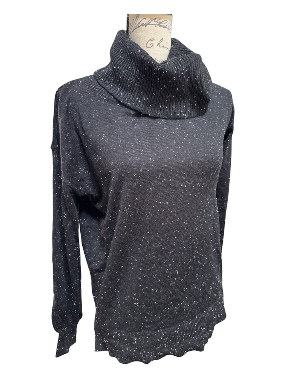 LOFT Speckled Black Cowl Neck Oversized Lightweight Sweater Tunic So Comfy!